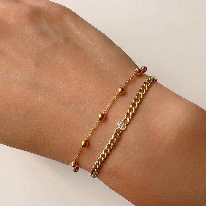 14k Yellow Gold Beaded Station Chain Bracelet