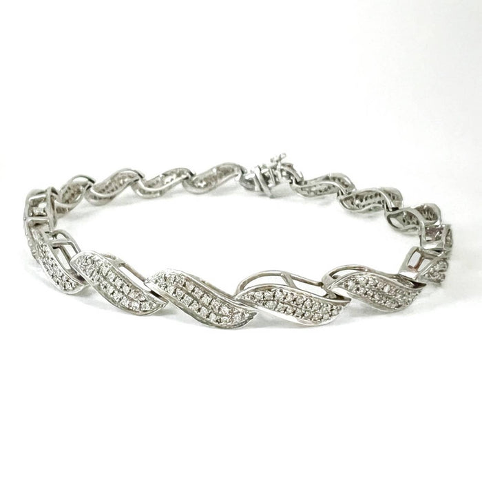 14K White Gold Wave Link Diamond Tennis Bracelet