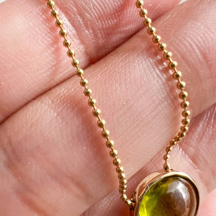 Cabochon Peridot East and West Necklace 14k Gold